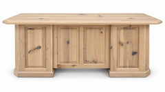 A light natural wood sideboard or console table with three cabinet doors and dark metal handles, shown against a plain white background.