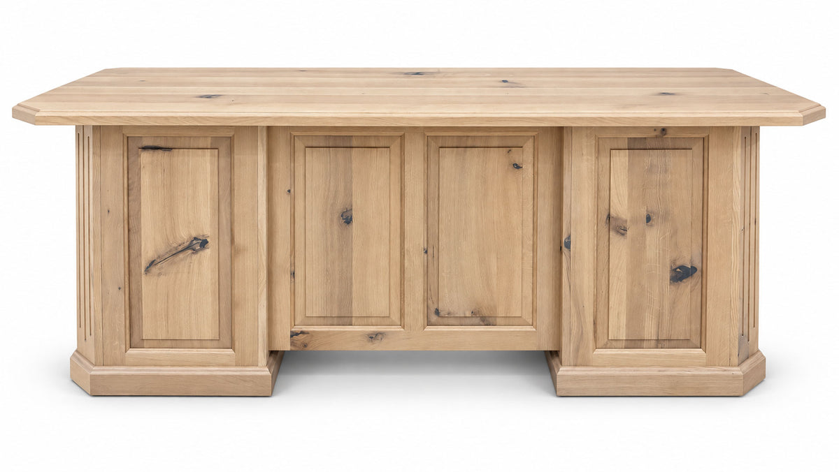 A light natural wood sideboard or console table with three cabinet doors and dark metal handles, shown against a plain white background.