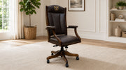 250th Anniversary Made in America Amish Built Top Grain Leather & Solid Maple Swivel Desk Chair