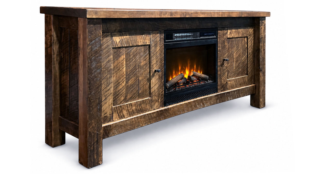 Conroe Solid Wood TV Stand with Fireplace | Made in USA | Gallery Furniture