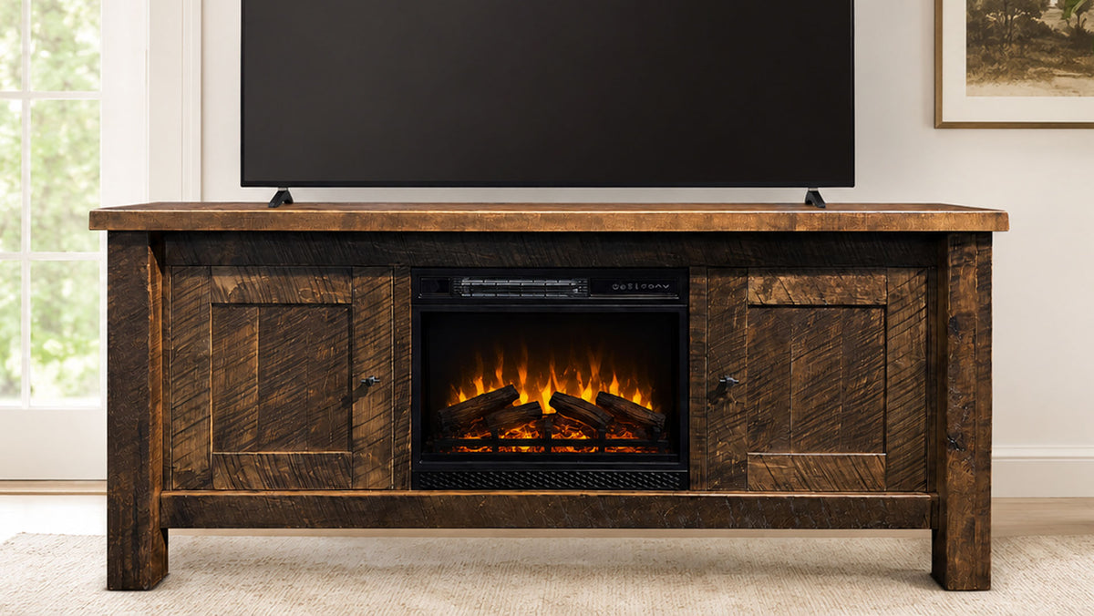 Conroe Solid Wood TV Stand with Fireplace | Made in USA | Gallery Furniture