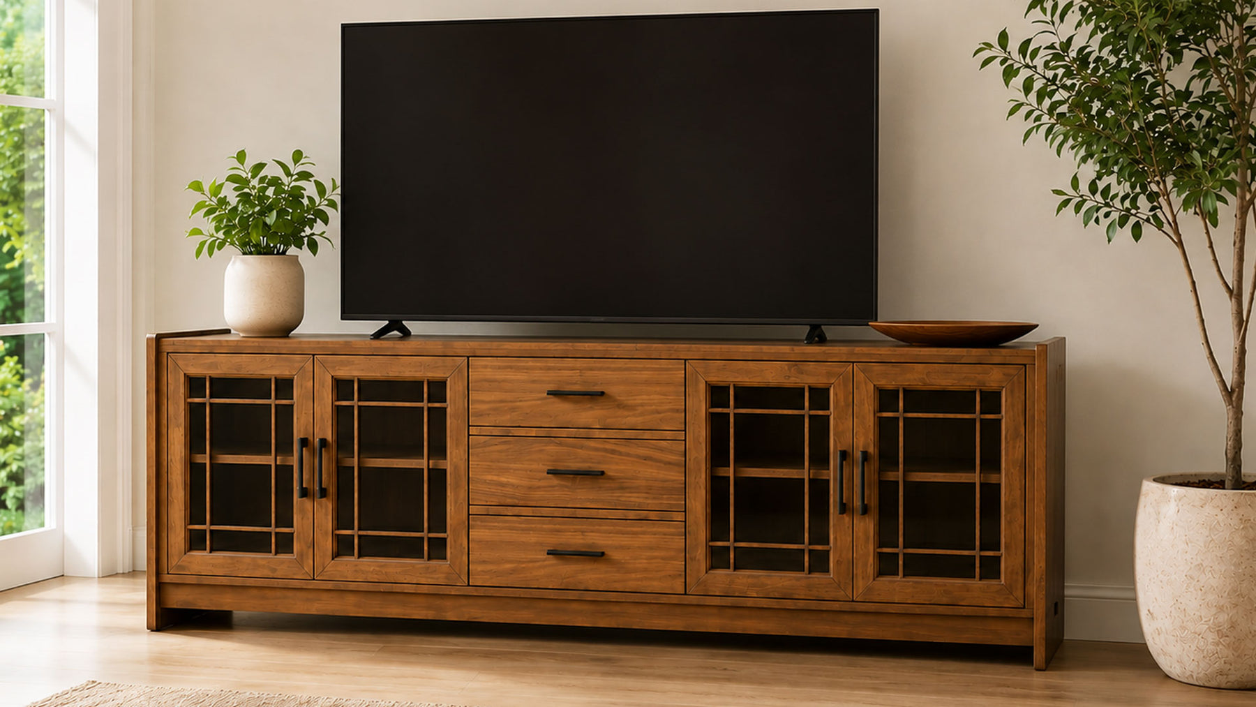 92-Inch Taliesin Walnut TV Stand | Gallery Furniture