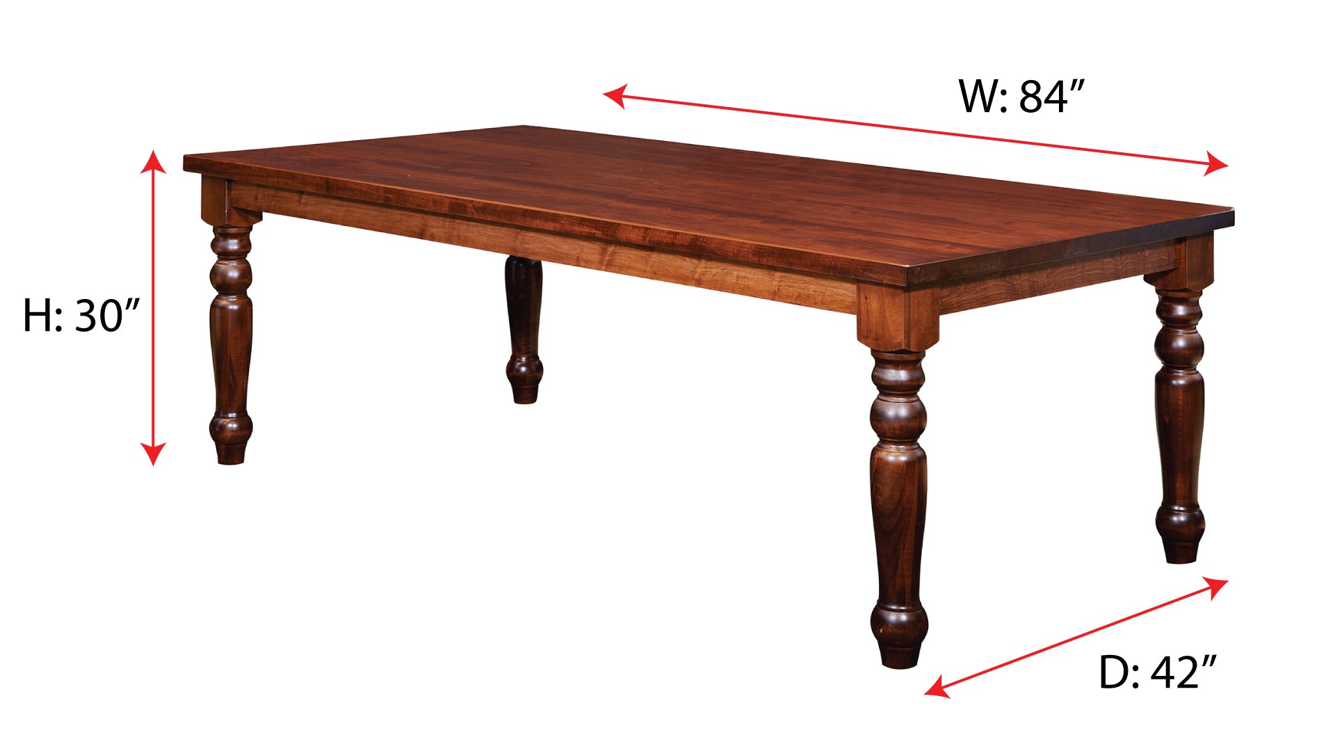 Mesa de comedor colonial de arce macizo Yorktown de 84 pulgadas