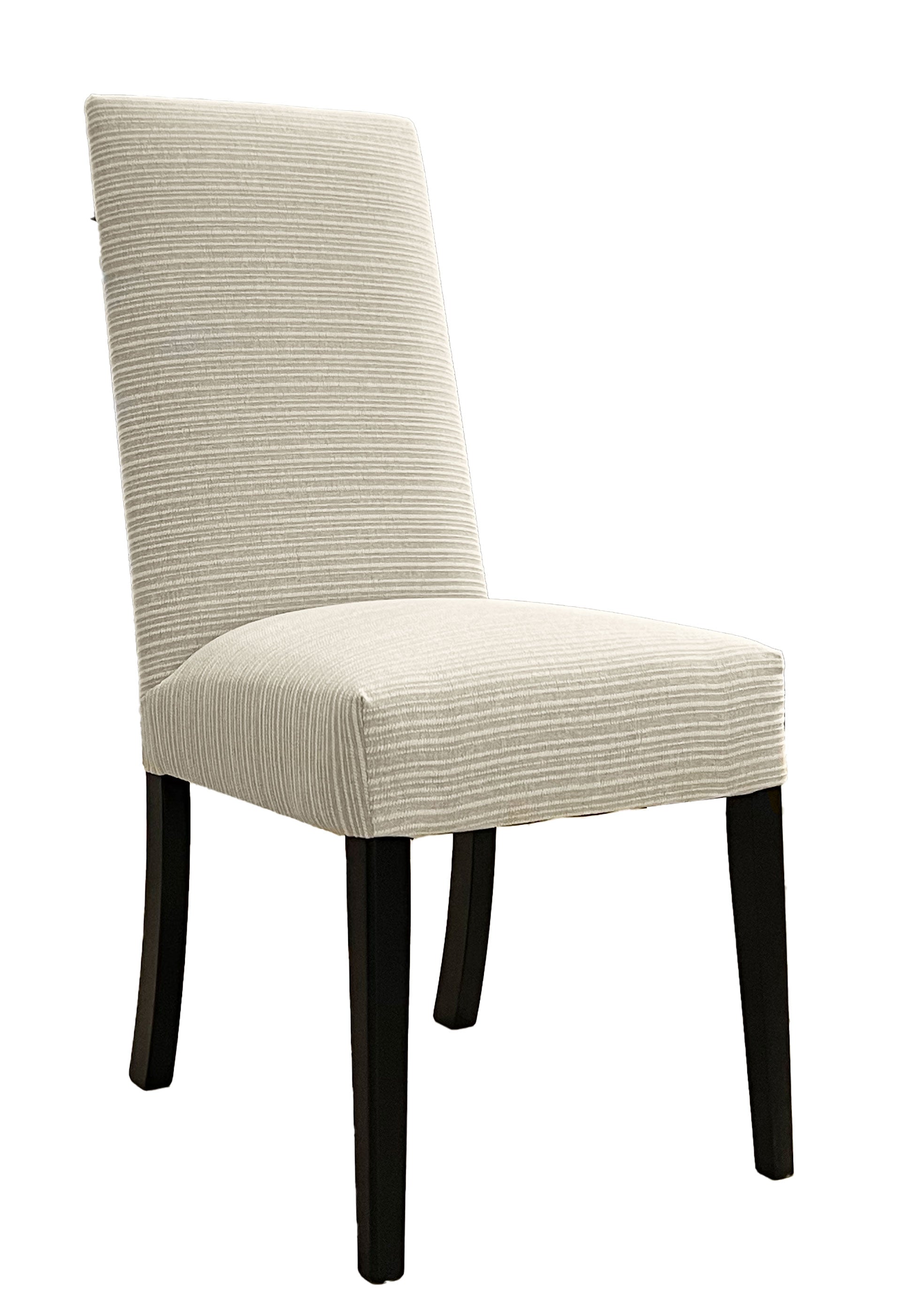Alexander Solid Maple Striped Cream Performance Fabric Dining Side Chair