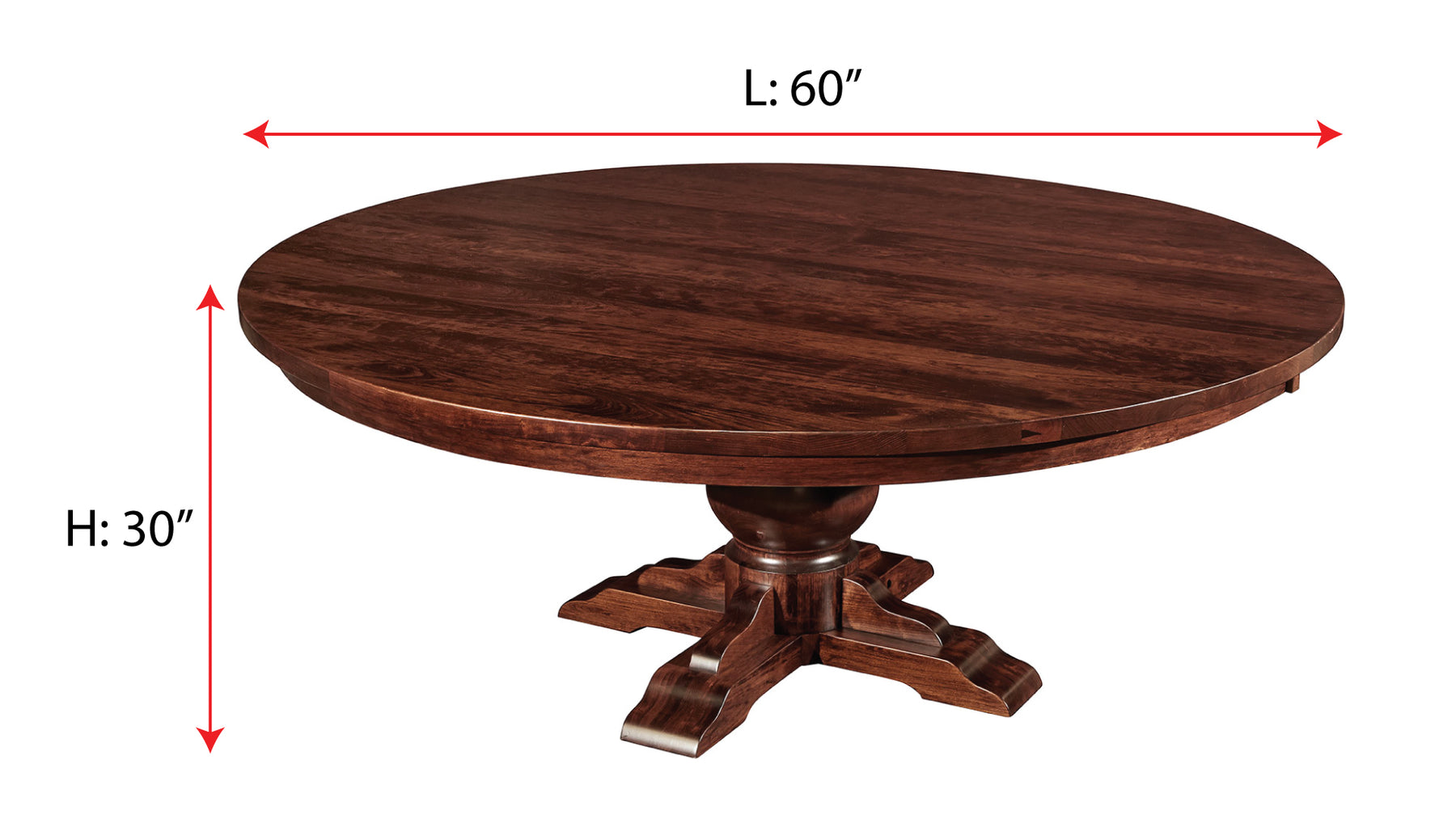 San Gabriel 60” Round Rustic Cherry Pedestal Dining Table