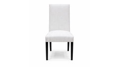 White chair with black legs on a white background
