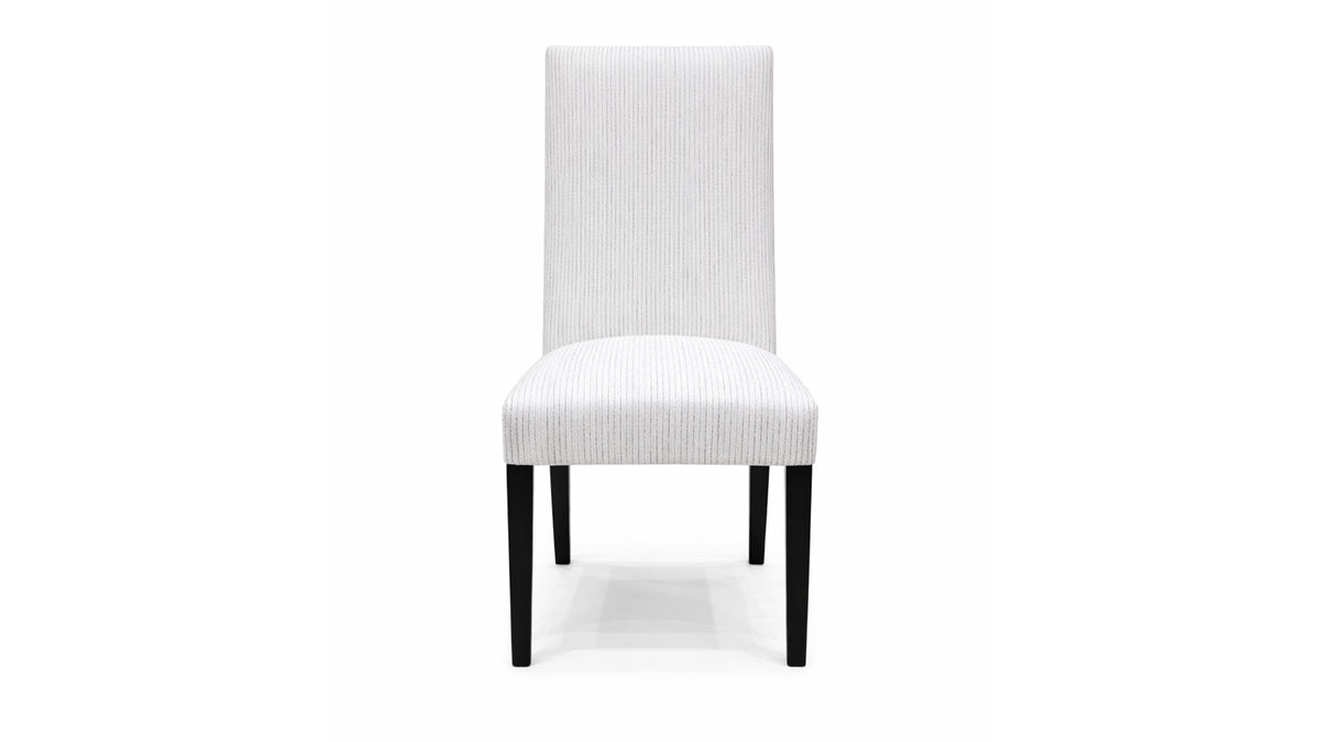White chair with black legs on a white background