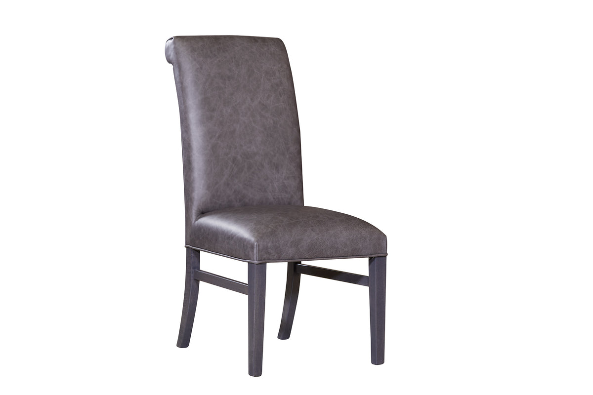 Axis Slate Solid Maple Top Grain Leather Upholstered Dining Side Chair