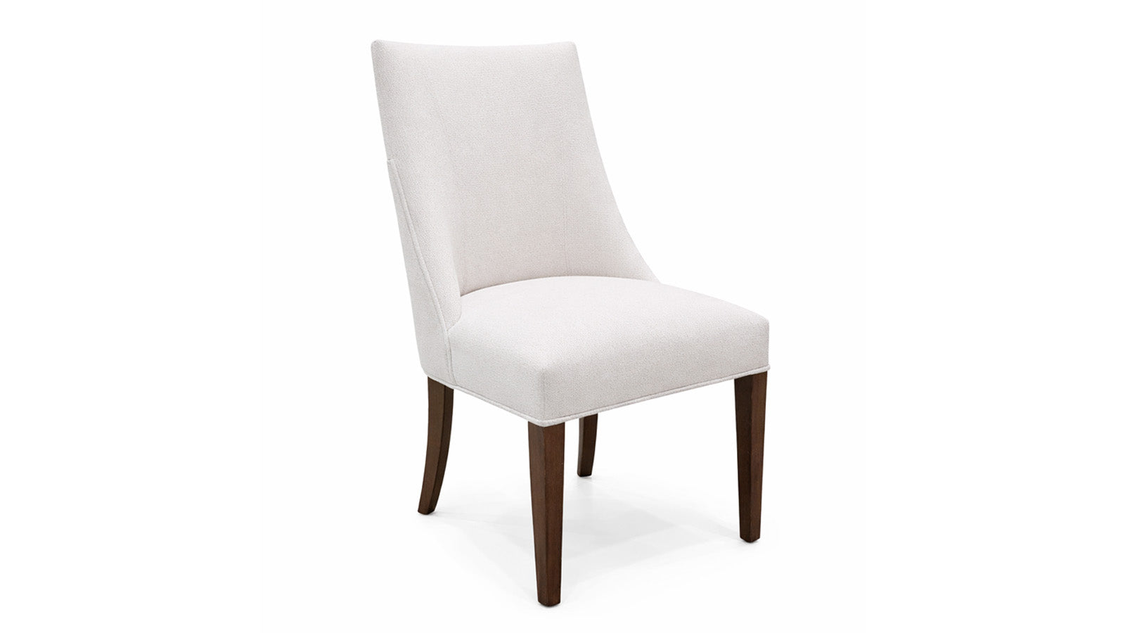 White upholstered chair with wooden legs on a white background