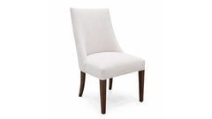 White upholstered chair with wooden legs on a white background