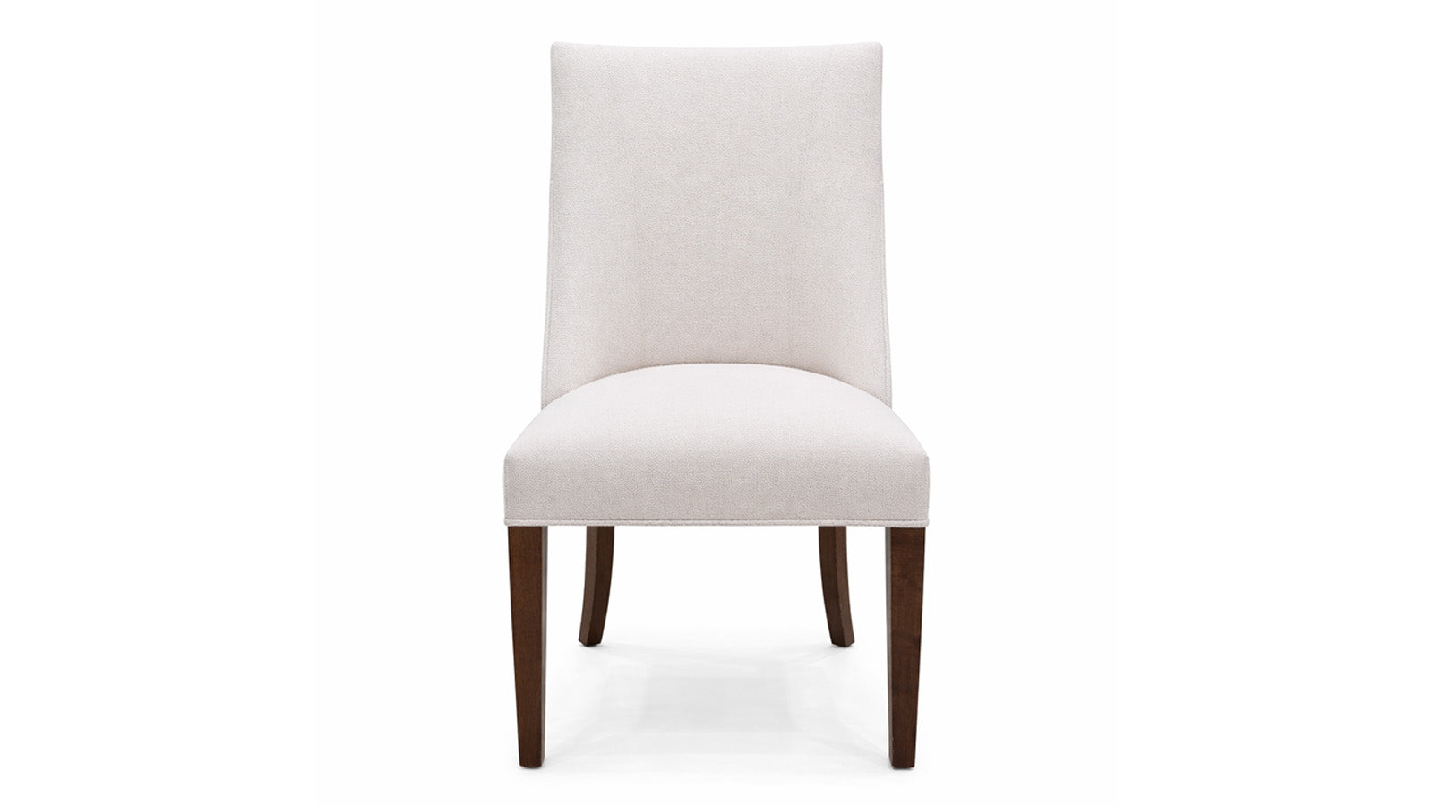 White upholstered chair with wooden legs on a white background