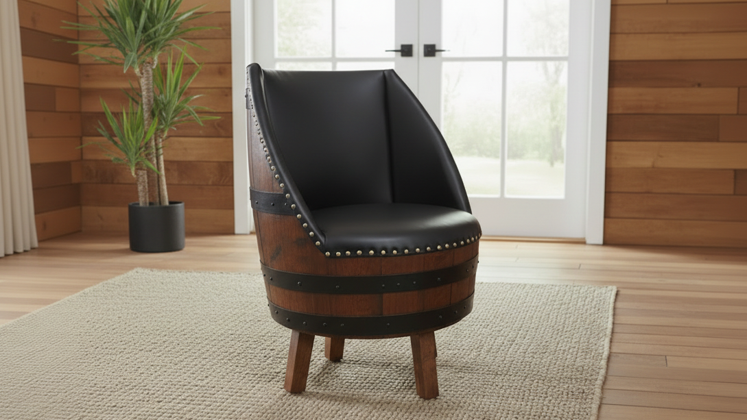 Swivel Barrel Back Leather Chair