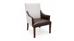 Chair with white backrest and brown seat on a white background