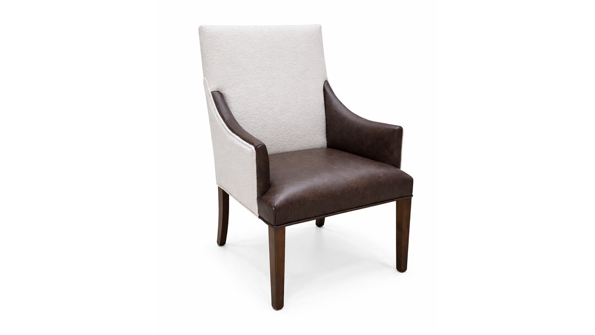 Chair with white backrest and brown seat on a white background