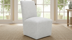 Sandstone Performance Fabric Dining Chair with Rolling Casters