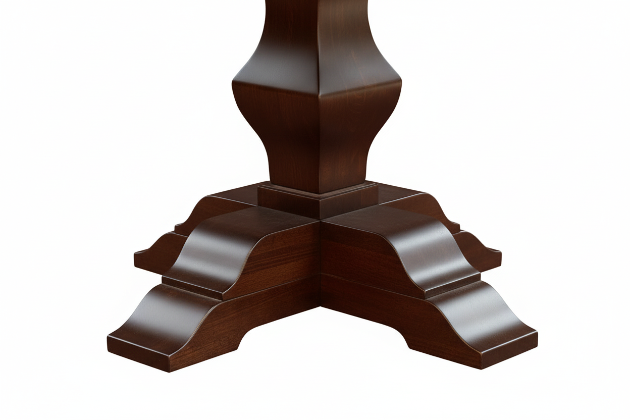 Wooden pedestal base on a white background