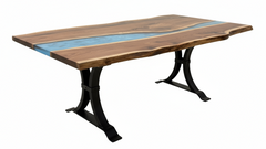 84" Live Edge Black Walnut & Resin One Of A Kind Dining Table
