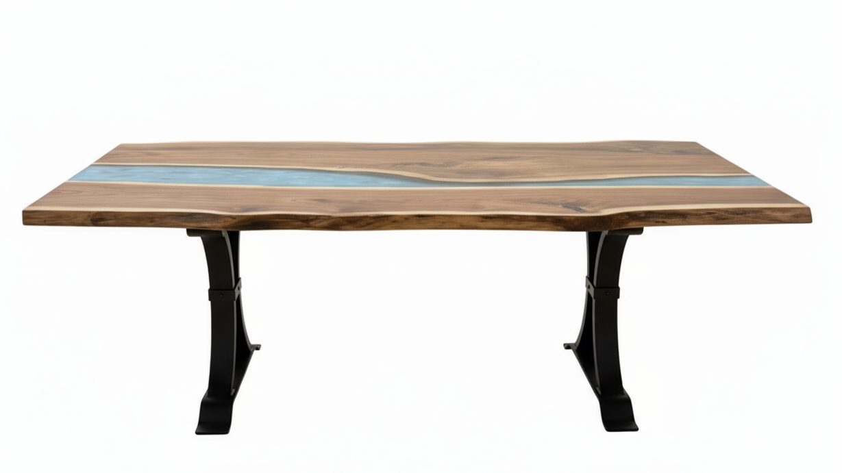 84" Live Edge Black Walnut & Resin One Of A Kind Dining Table