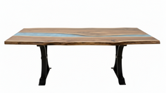 84" Live Edge Black Walnut & Resin One Of A Kind Dining Table