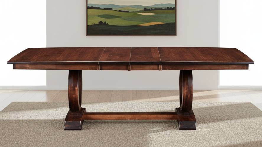 Kennedy 120" Solid Maple Double Ellipse Pedestal 4 Leaf Expandable Dining Table