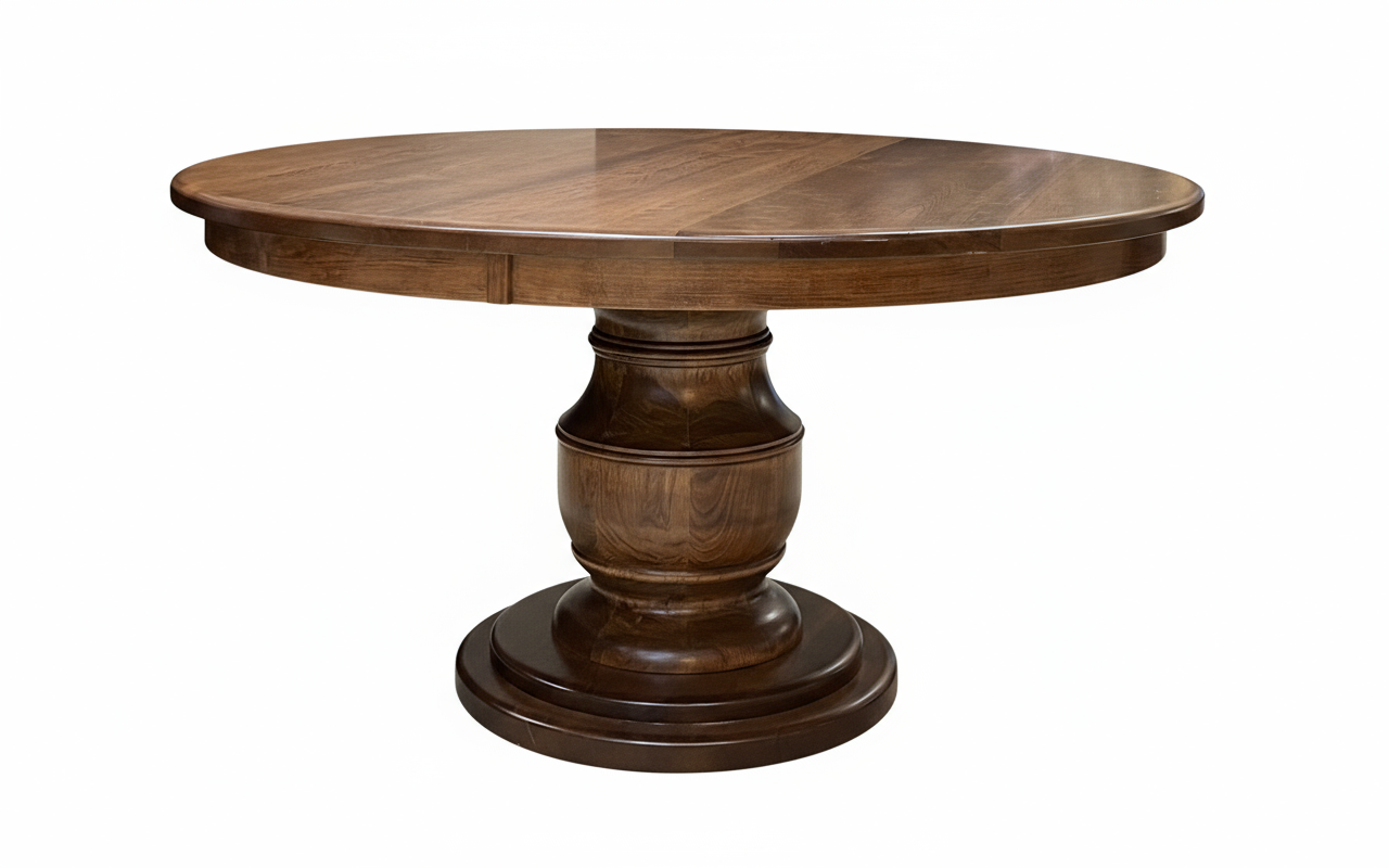 Mesa de comedor con pedestal y balaustres de madera maciza de arce redonda de 152 cm de Burlington