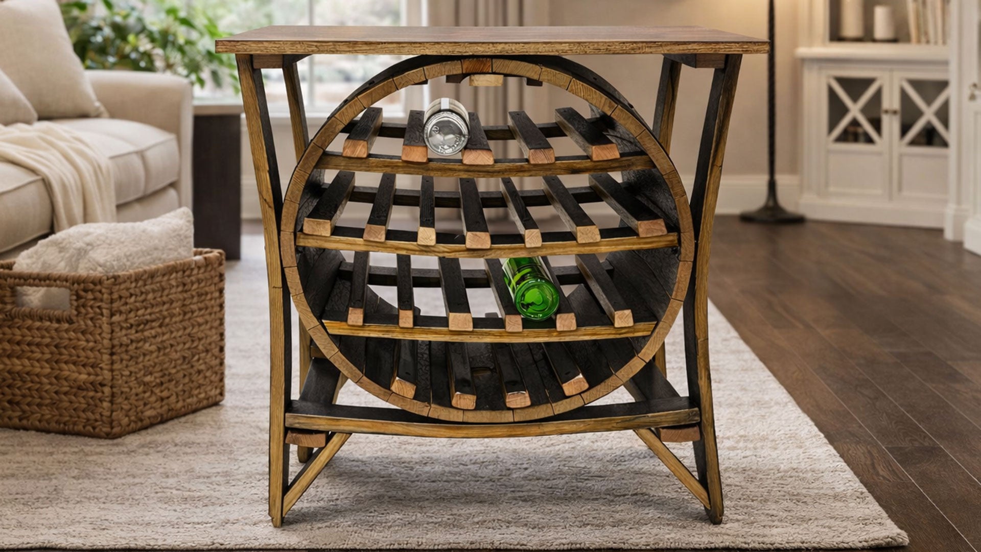 Burnt Hickory Reclaimed Whiskey Barrel Wine Rack | Solid Wood | Made in USA | Gallery Furniture