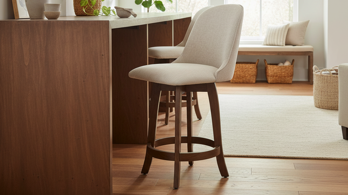 Silla giratoria tapizada en madera maciza de nogal Dorcy para mostrador