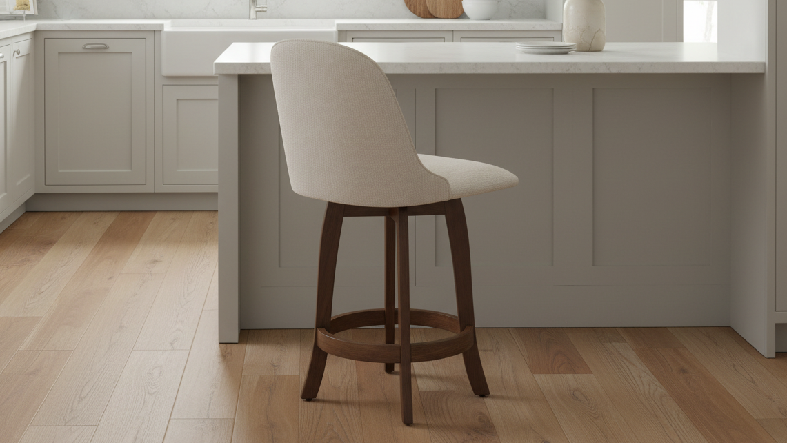 Silla giratoria tapizada en madera maciza de nogal Dorcy para mostrador