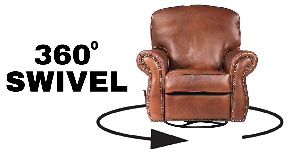 CHEVY FORTUNE MOLASES LEATHER SWIVEL ROCKER RECLINER