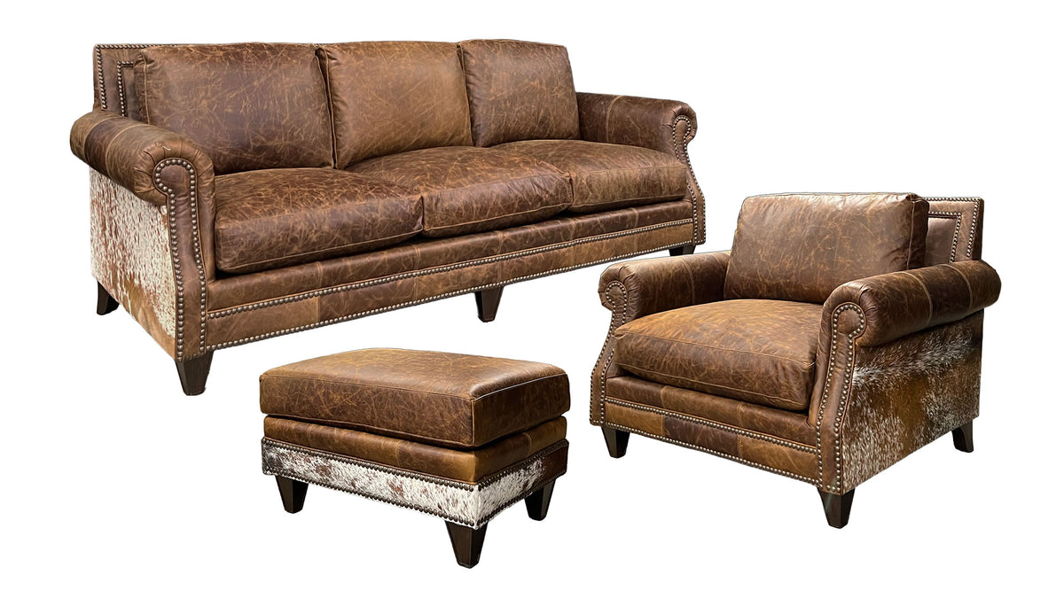 3pc Coyote Tan Leather Sofa, Chair & Ottoman