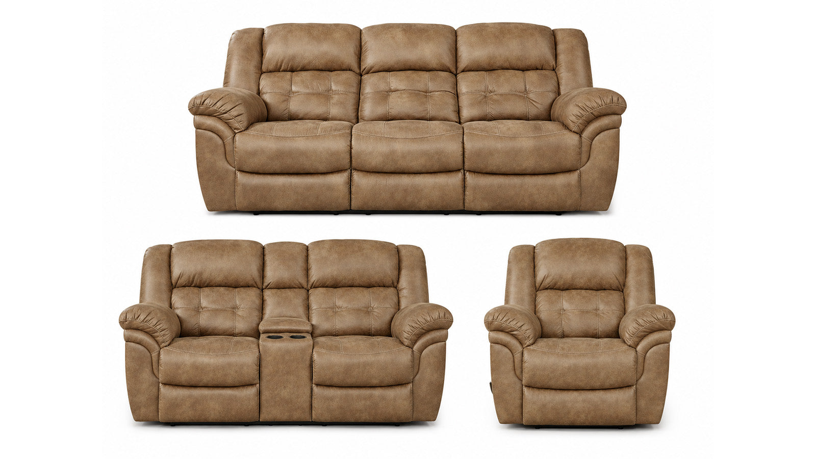 Frontier Almond Manual Reclining Sofa 3-Piece Set