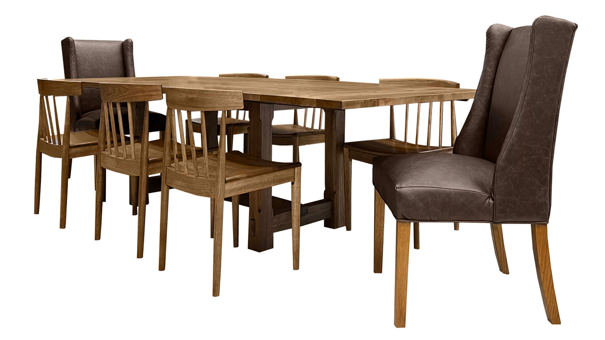 9pc Magnolia Hickory Dining Table, 6 Side Chairs & 2 Leather Chairs