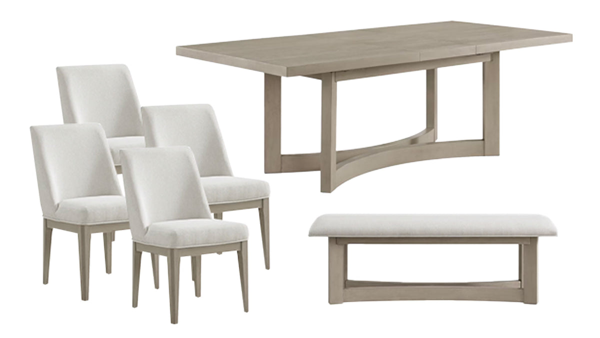 6 Pc  White Oak Finish Dining Set (Table, Bench, & 4 Chairs)