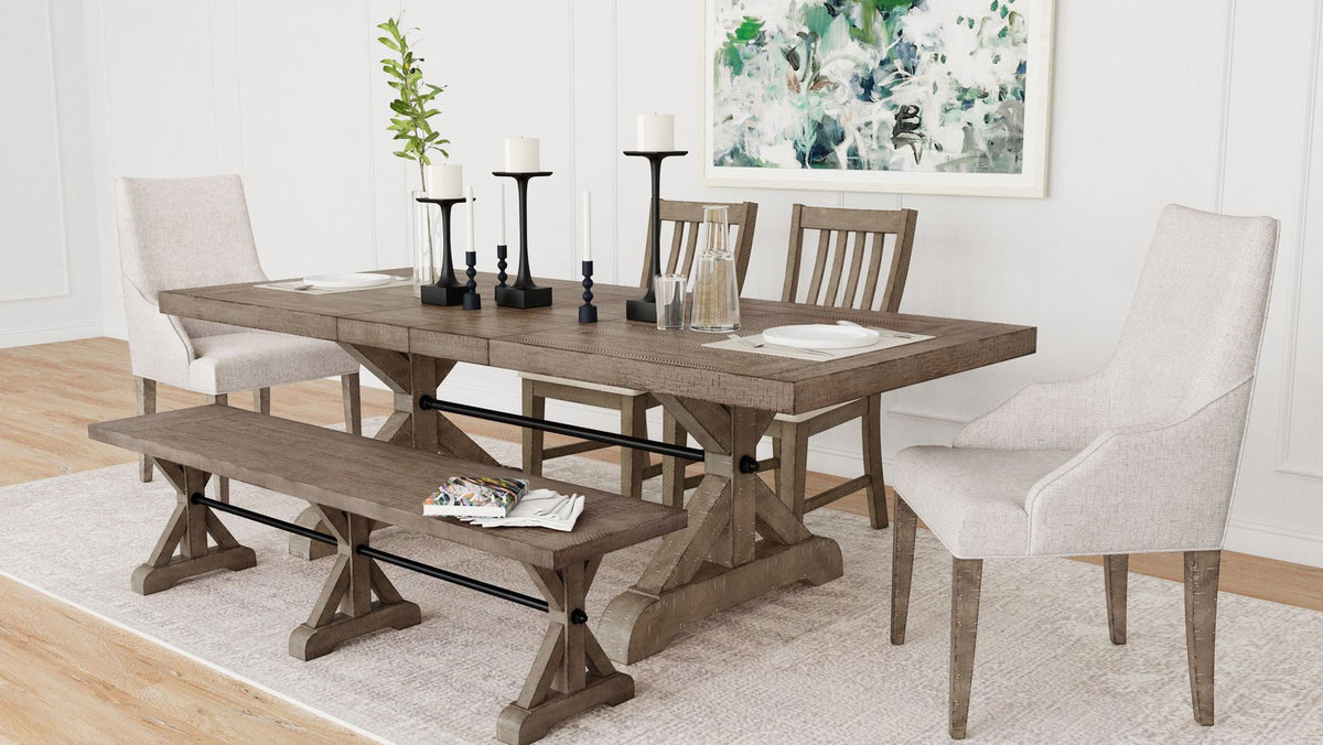 Yellowstone Brown Dining Table, 4 Chairs and Bench