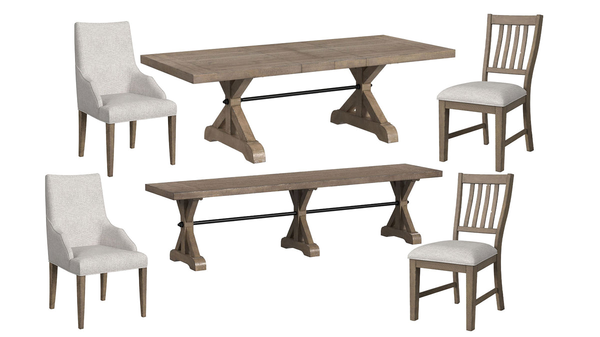 Yellowstone Brown Dining Table, 4 Chairs and Bench