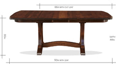 Mesa de comedor con caballetes de arce macizo Rio Vista con 2 alas ocultas de 30 cm
