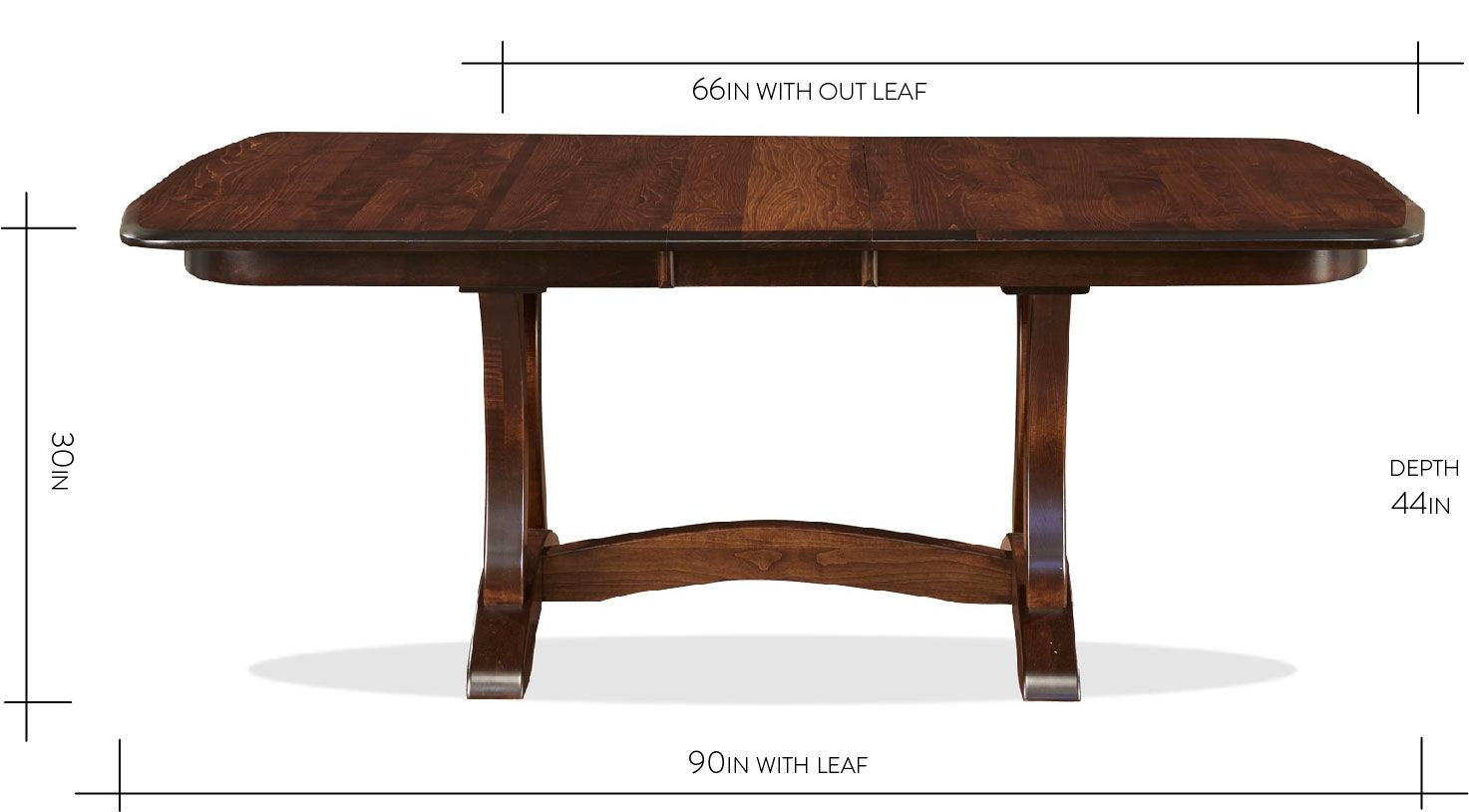 Mesa de comedor con caballetes de arce macizo Rio Vista con 2 alas ocultas de 30 cm