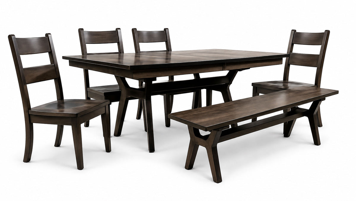 Windsor Solid Wood Dining Table, Bench & 4 Chairs | Amish Made Dining Set | Gallery Furniture