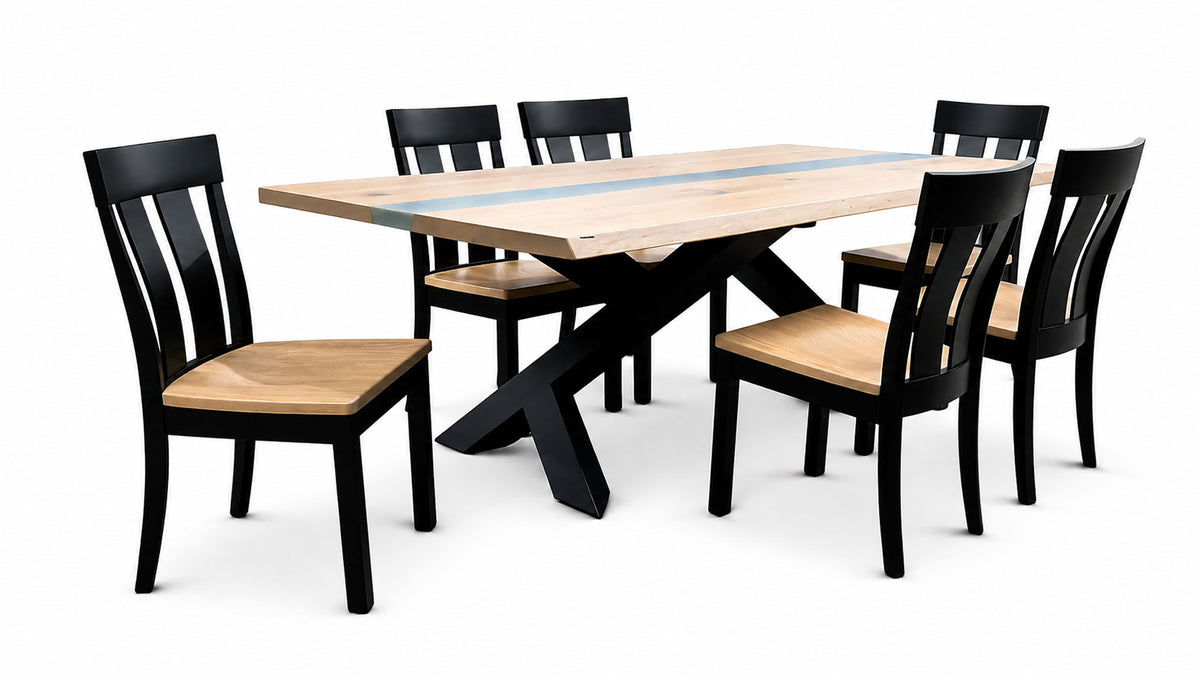 Live Edge Solid Wood River Dining Table & 6 Chairs | Amish Made Dining Set | Gallery Furniture