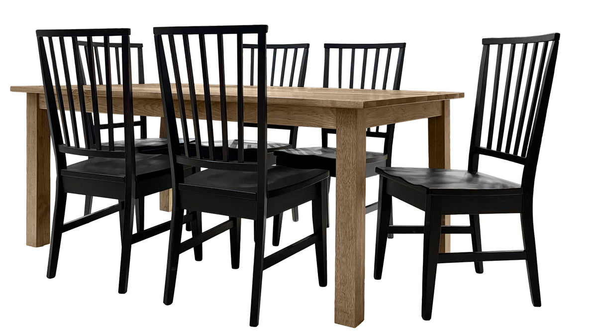 42"x72" Solid Wood Square Leg Dining Table & 6 Black Windsor Dining Chairs