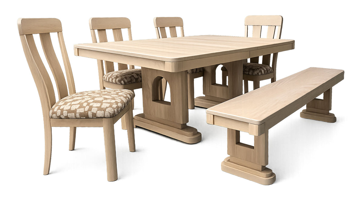 Boca Solid Wood Dining Table, Bench & 4 Chairs | Amish Made Dining Set | Gallery Furniture