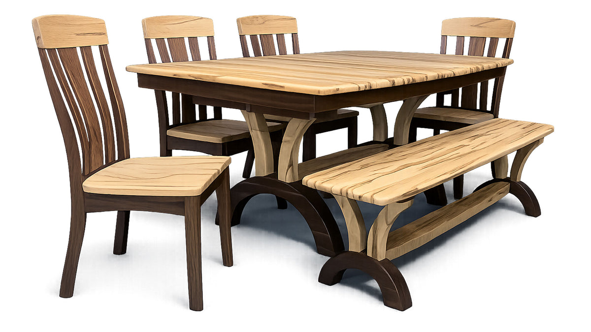 Houston Solid Wood Dining Table, Bench & 4 Chairs | Amish Made Dining Set | Gallery Furniture