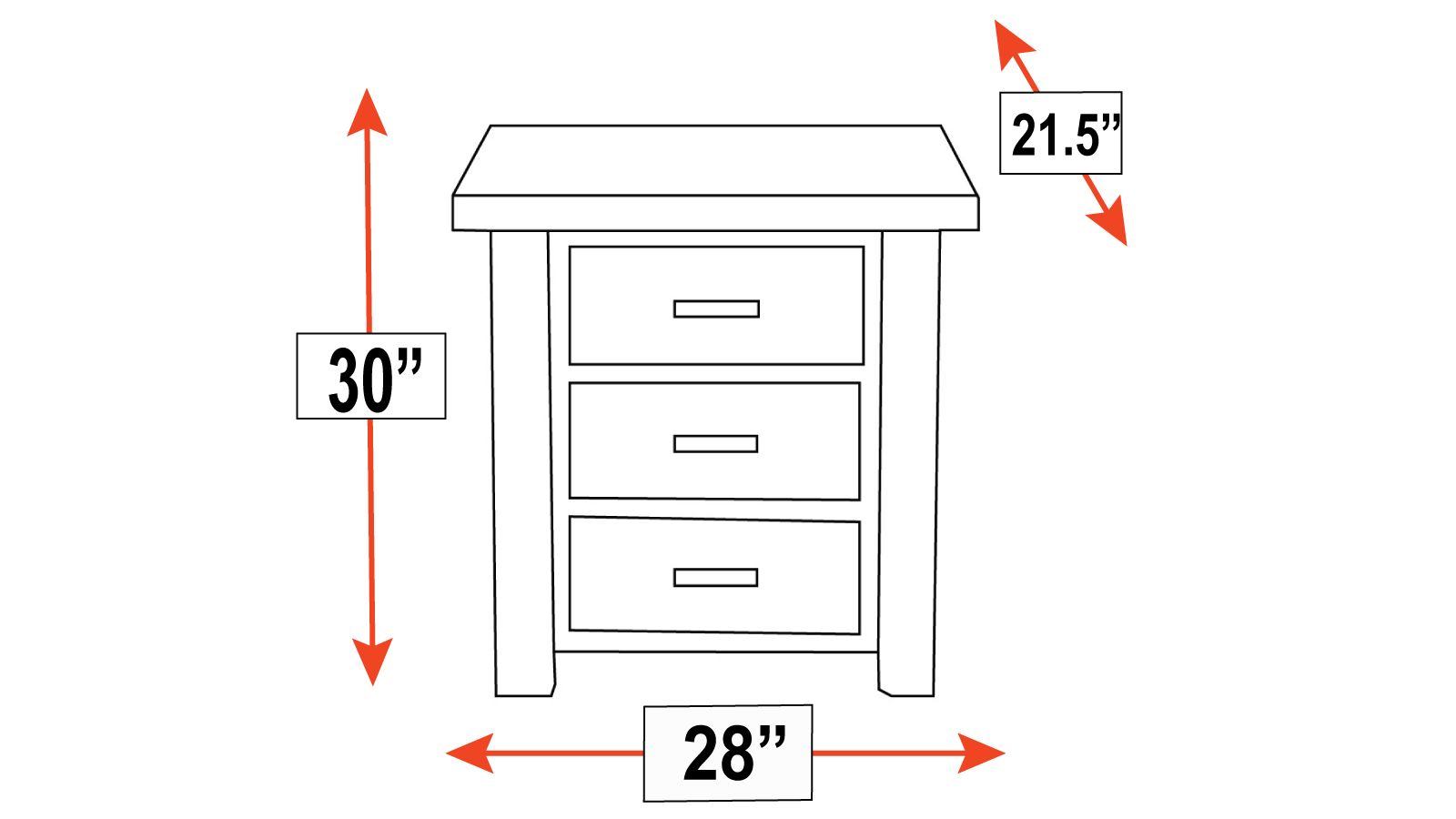 Uvalde Solid Wood Rustic 3 Drawer Nightstand
