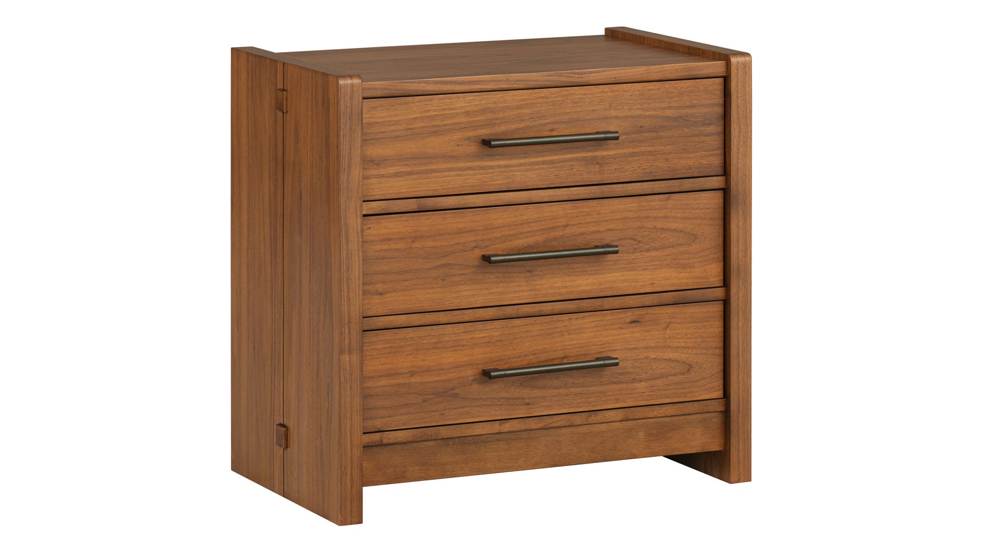 Taliesin 3 Drawer Nightstand | USB | Walnut Finish & Gunmetal | Gallery Furniture