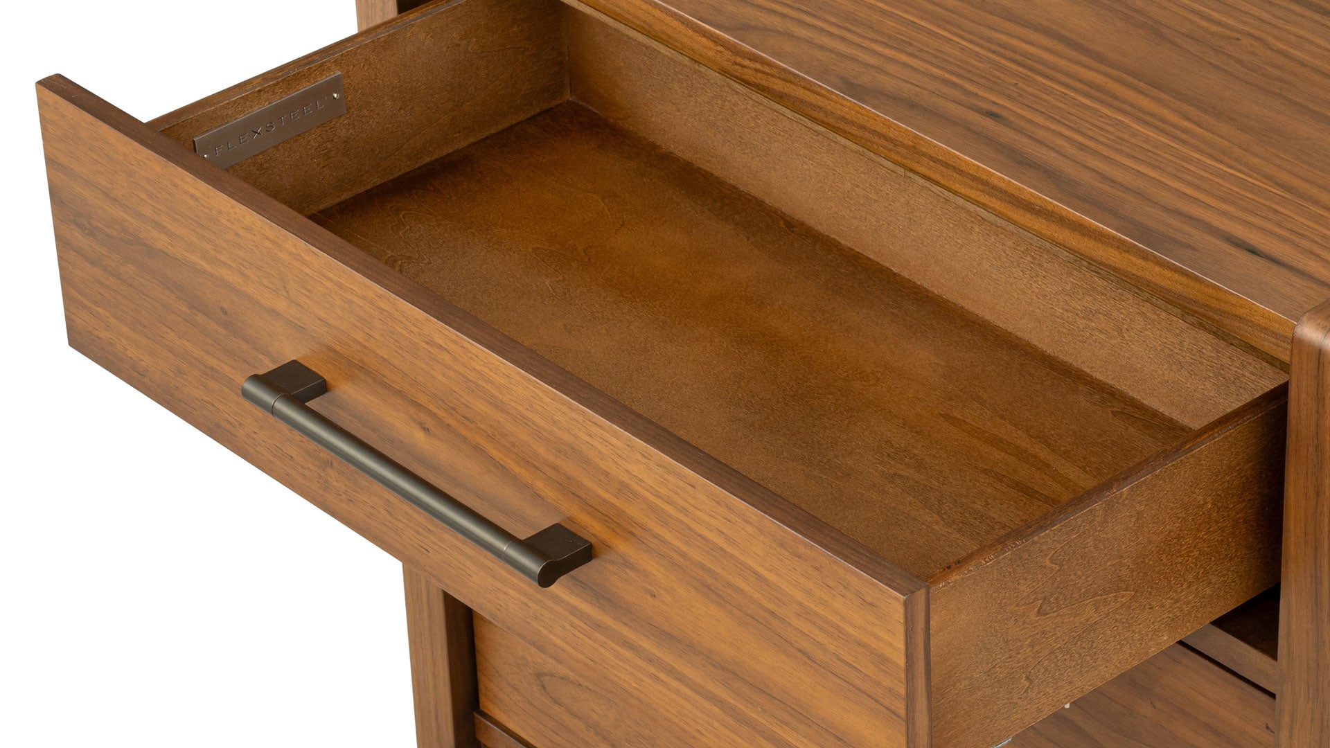 Taliesin 3 Drawer Nightstand | USB | Walnut Finish & Gunmetal | Gallery Furniture