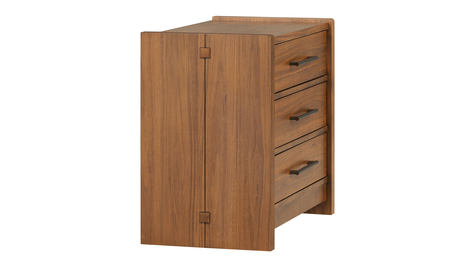 Taliesin 3 Drawer Nightstand | USB | Walnut Finish & Gunmetal | Gallery Furniture