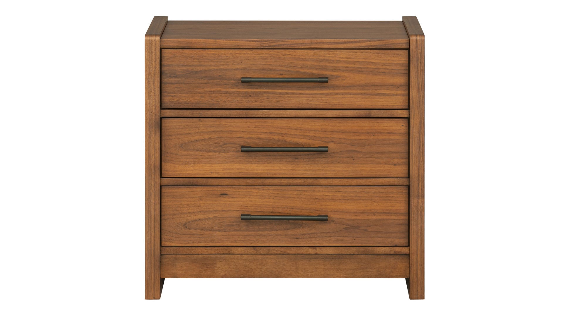 Taliesin 3 Drawer Nightstand | USB | Walnut Finish & Gunmetal | Gallery Furniture