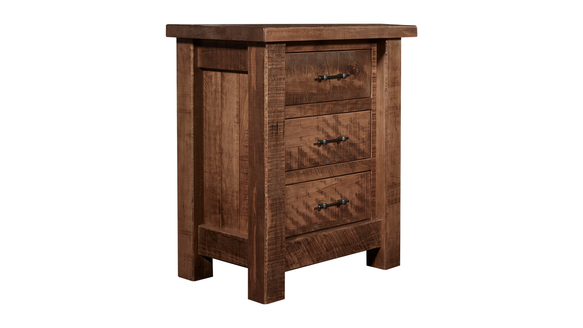 Conroe Ruff Sawn Solid Maple Rustic 3 Drawer Nightstand