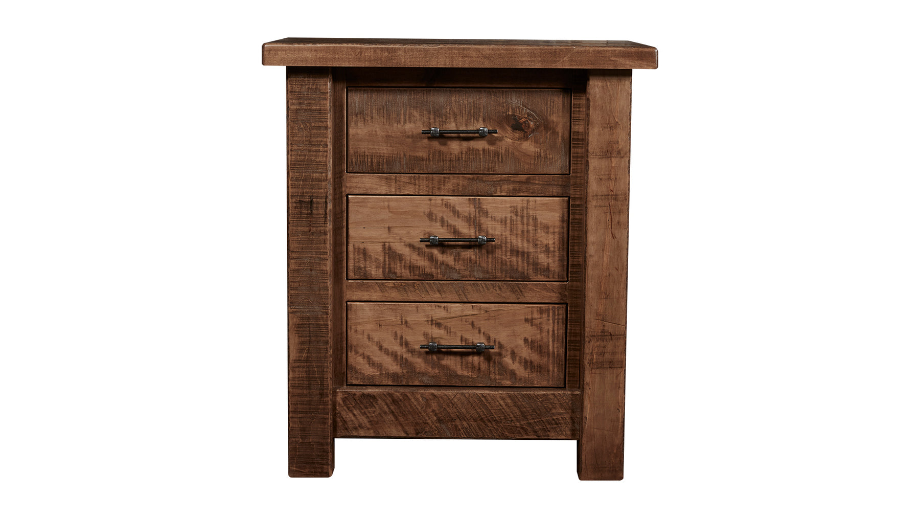 Conroe Ruff Sawn Solid Maple Rustic 3 Drawer Nightstand
