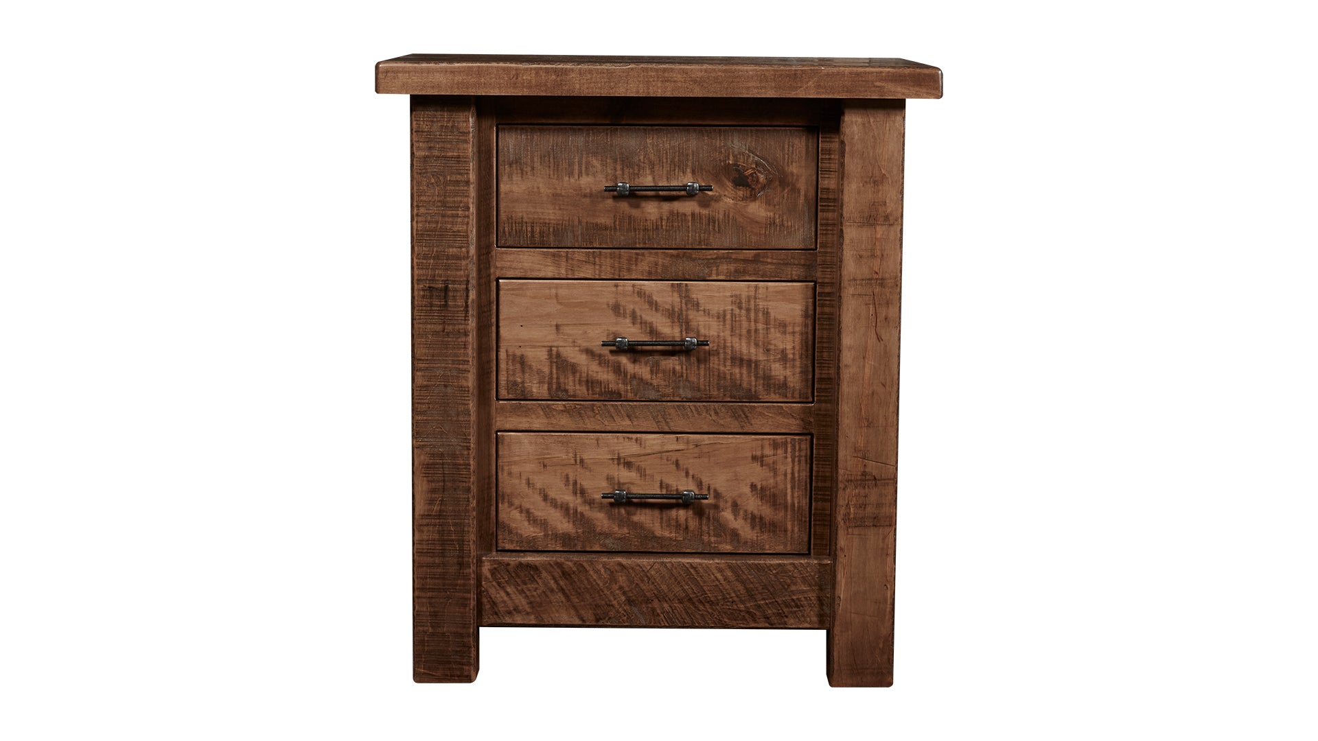 Conroe Ruff Sawn Solid Maple Rustic 3 Drawer Nightstand